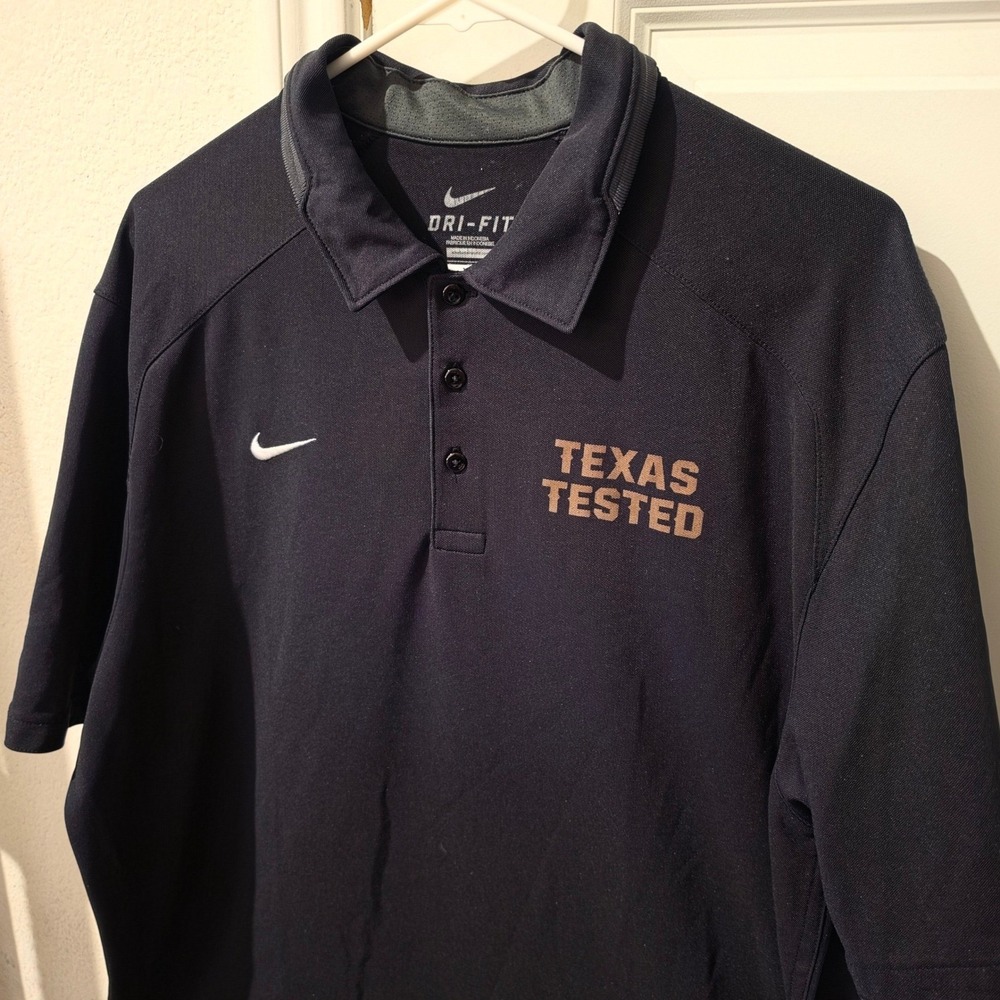 Nike Dri-FIT Texas Tested Polo Shirt Mens XL Black Short Sleeve Performance Logo
